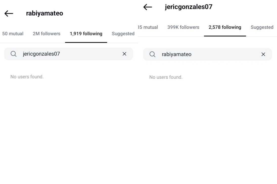 Rabiya Mateo at Jeric Gonzales, di na nagpa-follow sa isa't isa sa social media Rabiya Mateo at Jeric Gonzales, di na nagpa-follow sa isa't isa sa social media