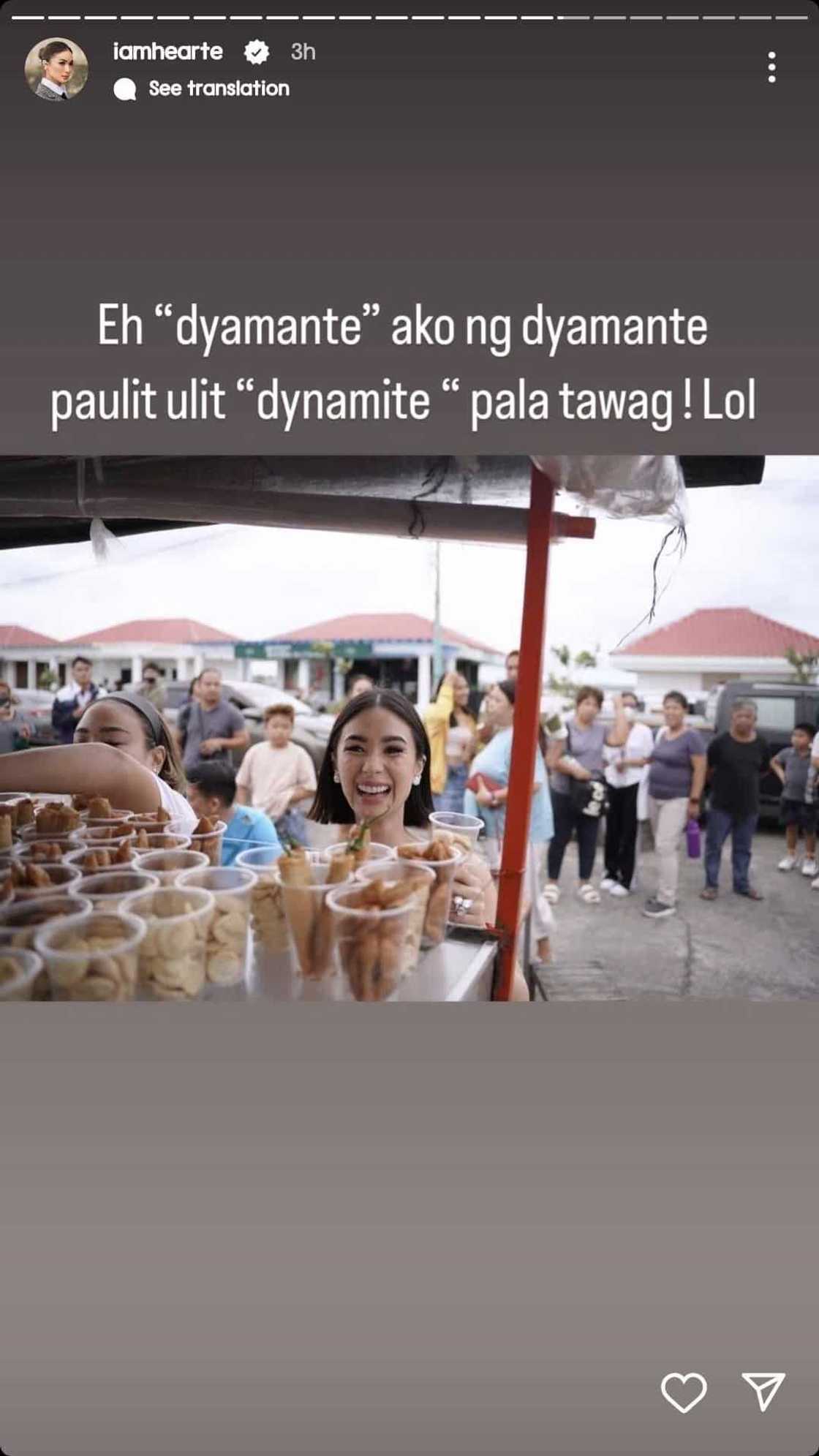 Heart Evangelista, tinawag na "dyamante" ang isang street food: "Dynamite pala"