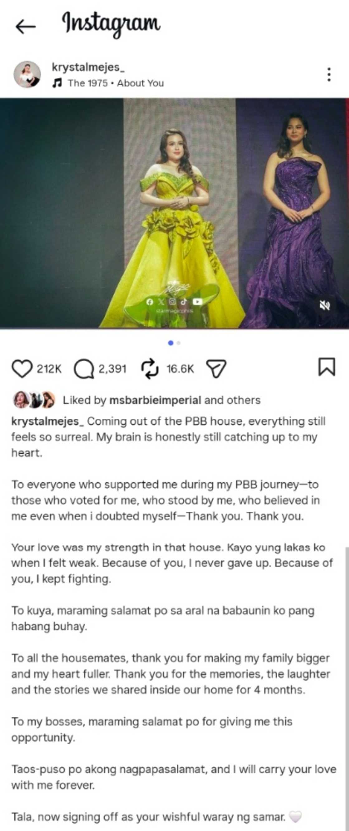 Krystal Mejes, labis ang pasasalamat matapos ang 'Big Night'