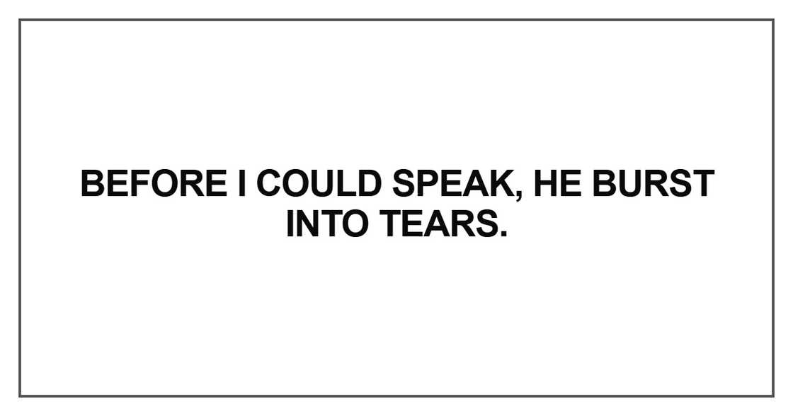 Before I could speak, he burst into tears