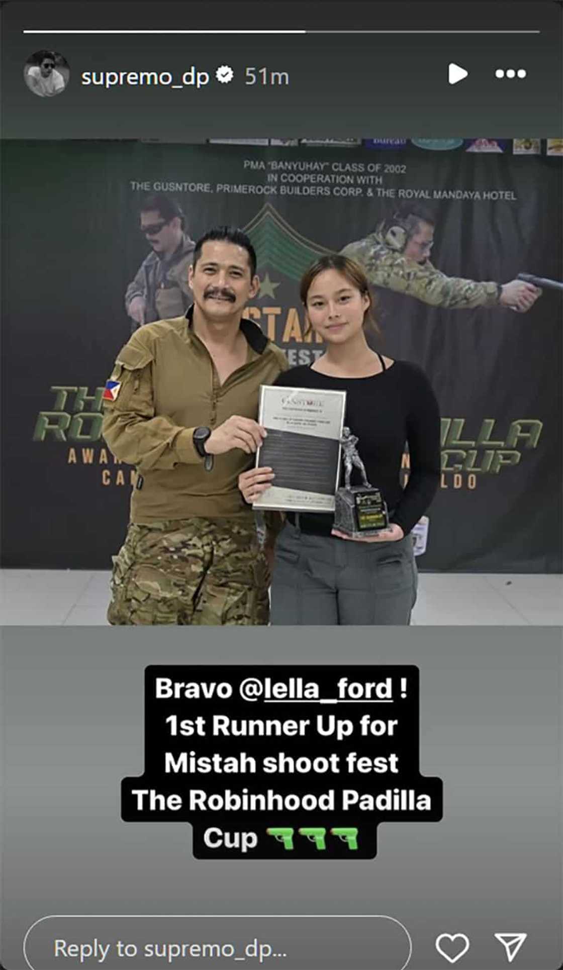 Daniel Padilla, finlex kapatid na si Lella Ford sa pag 1st runner-up sa isang shooting competition