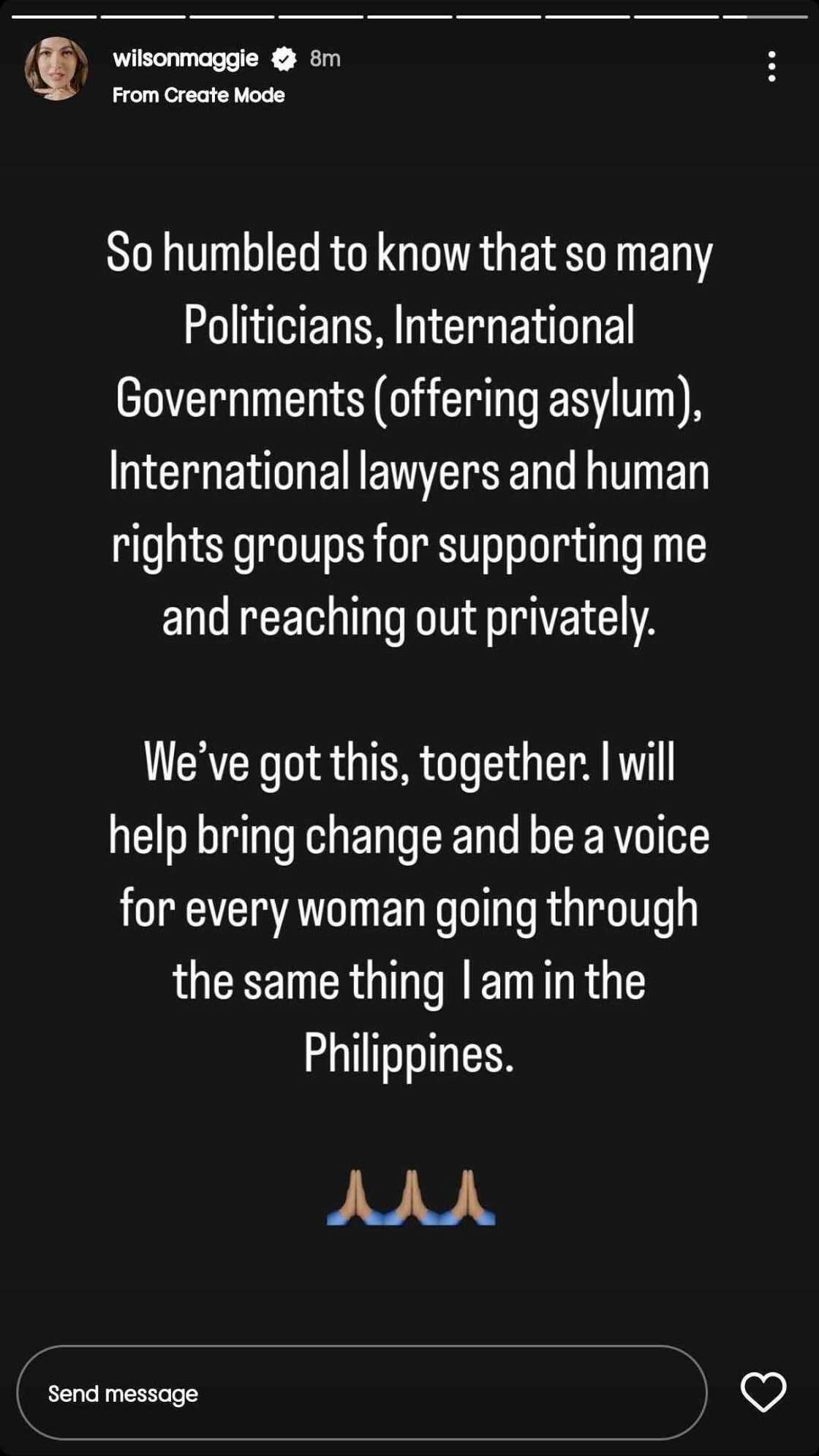 Maggie Wilson, inalok ng tulong ng ilang mga politicians at international lawyers Maggie Wilson, inalok ng tulong ng ilang mga politicians at international lawyers