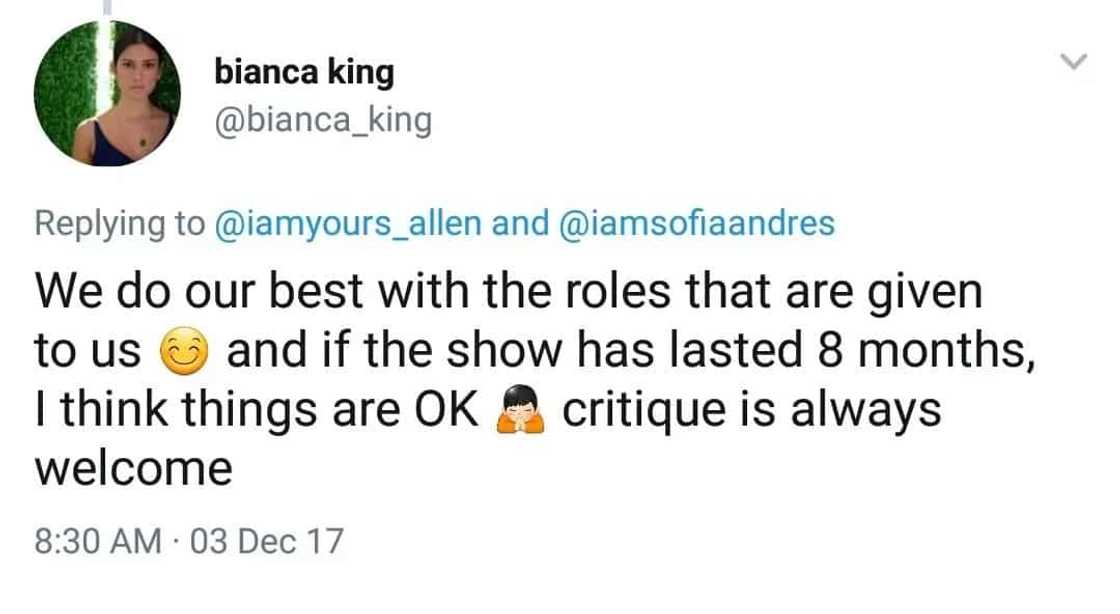 Bianca King responds to netizen who bashed her acting on ‘Pusong Ligaw’ Bianca King responds to netizen who bashed her acting on ‘Pusong Ligaw’