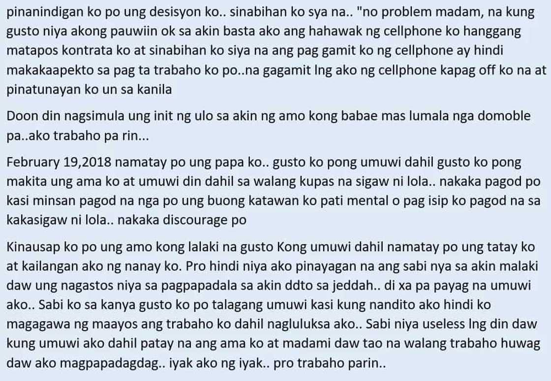 Hindi na kaya ni kabayan! An OFW in Jeddah who's suffering from alleged maltreatment seeks help so she could return to the Philippines Hindi na kaya ni kabayan! An OFW in Jeddah who's suffering from alleged maltreatment seeks help so she could return to the Philippines