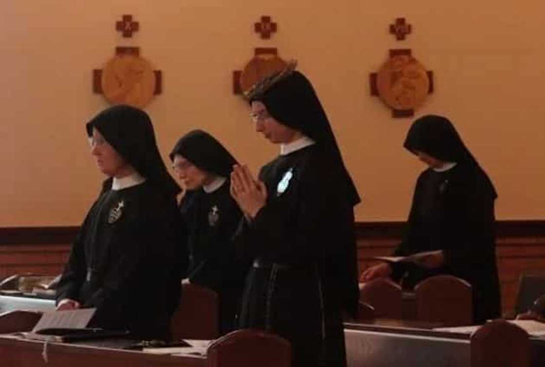 Sister Cecilia Maria wearing a crown of thorns as a reminder of Jesus' sacrifice Sister Cecilia Maria wearing a crown of thorns as a reminder of Jesus' sacrifice