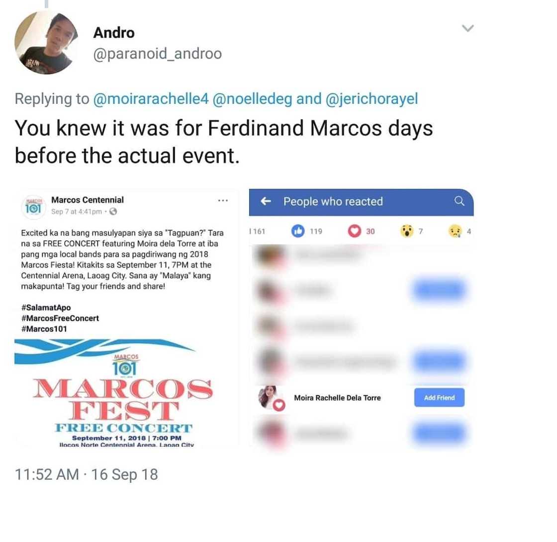 Moira dela Torre slammed for denying knowledge of performing at ‘Marcos Fest’ Moira dela Torre slammed for denying knowledge of performing at ‘Marcos Fest’
