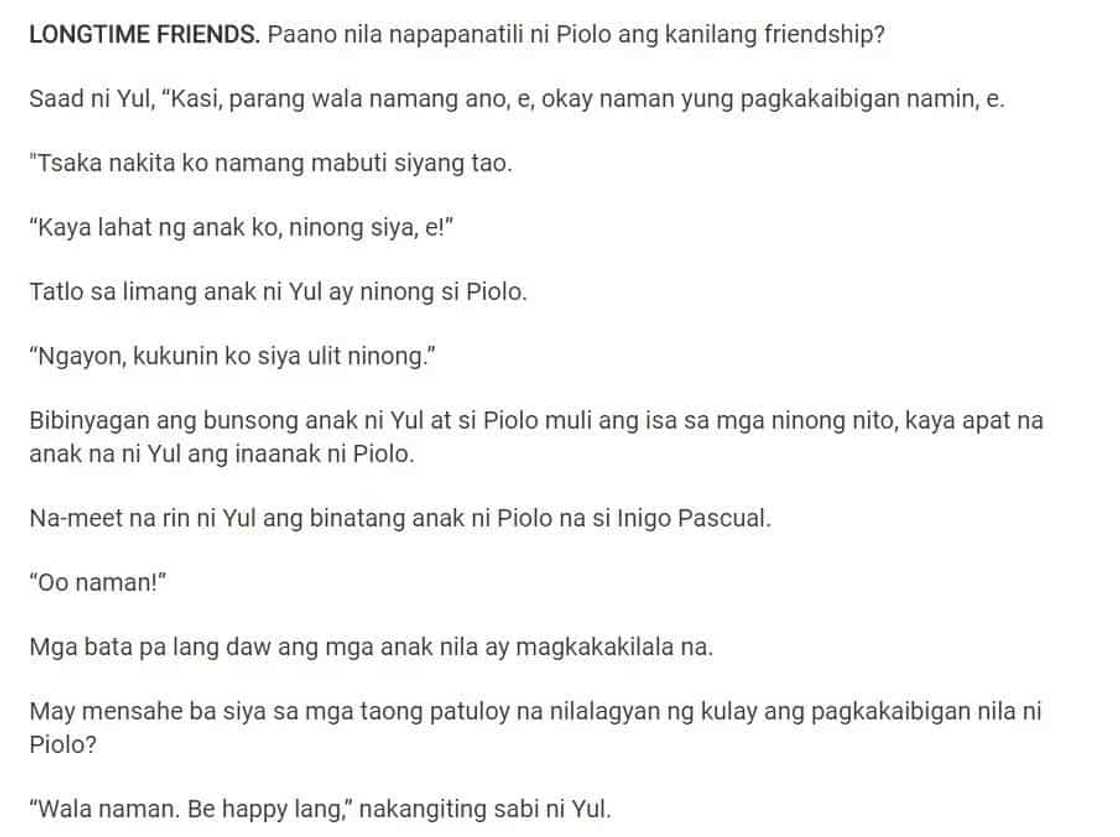 Yul Servo opens up on long-rumored dating relationship with Piolo Pascual Yul Servo opens up on long-rumored dating relationship with Piolo Pascual