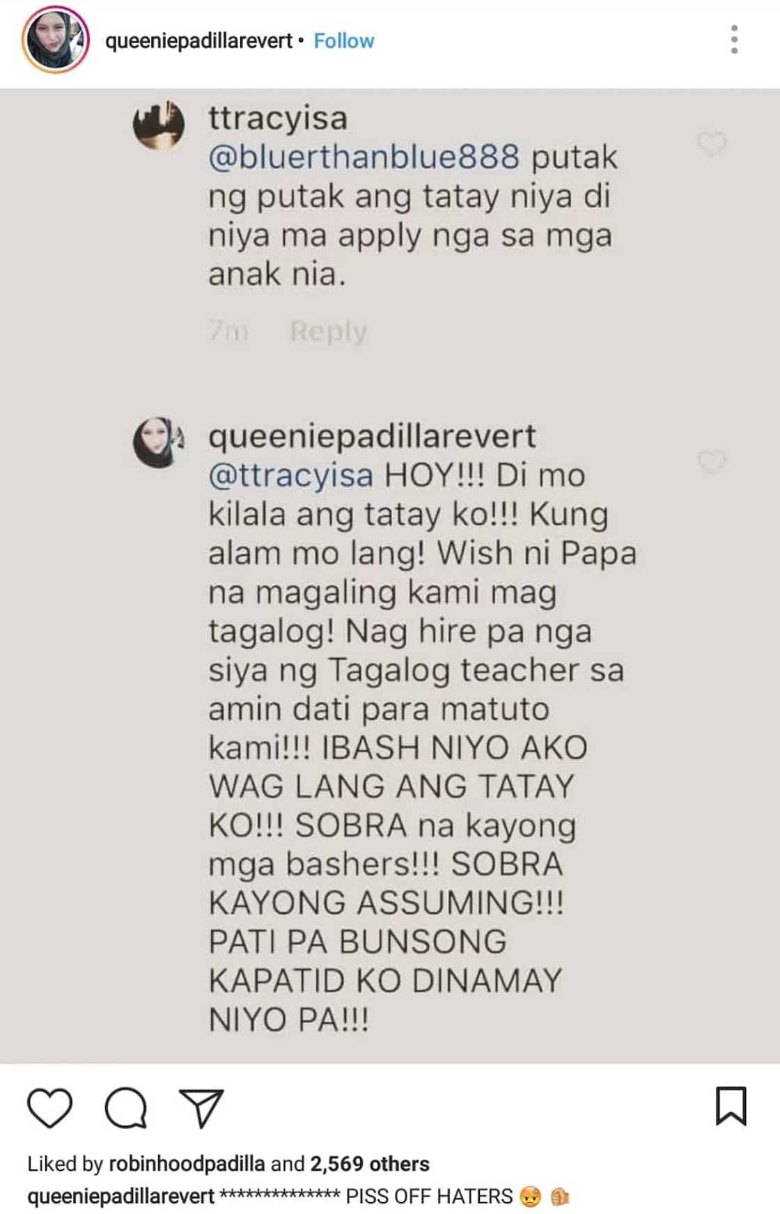 Napikon na! Queenie Padilla Revert slams basher over Robin Padilla's 'PGT' controversy Napikon na! Queenie Padilla Revert slams basher over Robin Padilla's 'PGT' controversy