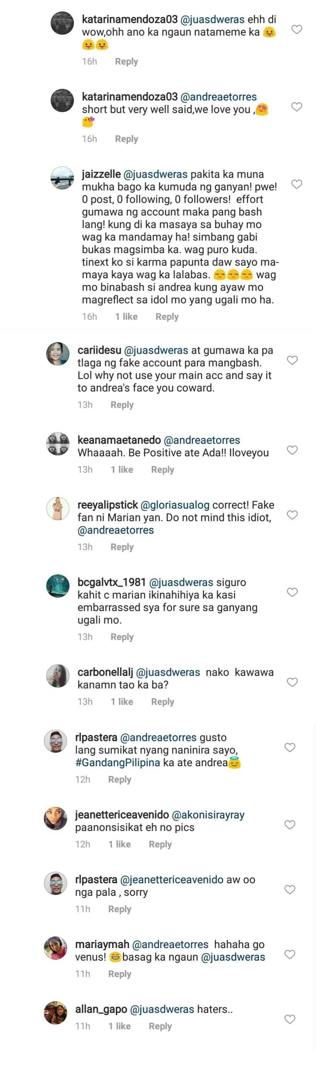 Andrea Torres reacts to basher who compared her to Marian Rivera & accused her of having plastic surgery