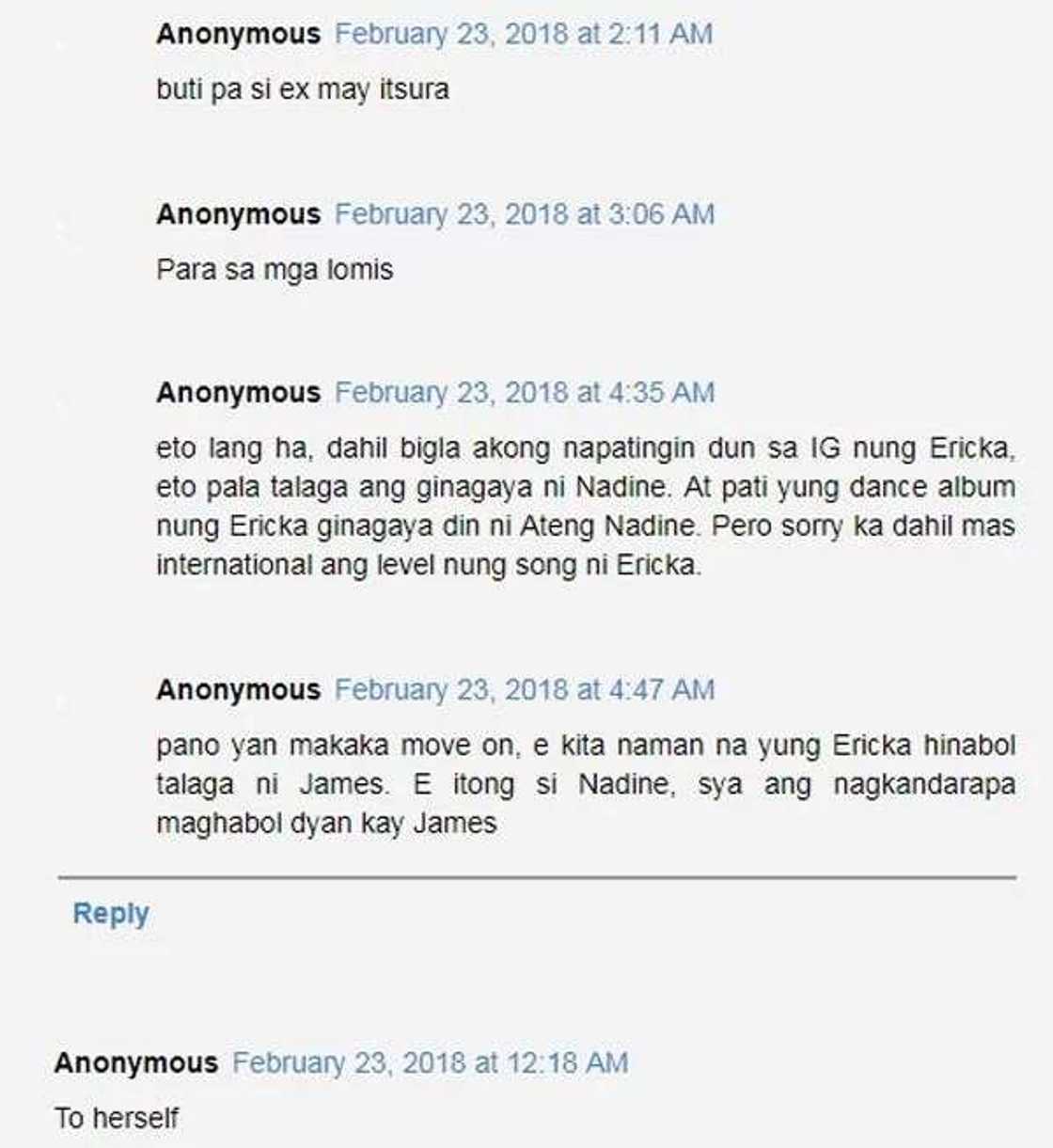Is Nadine's latest post hitting at Ericka Villongco? Is Nadine's latest post hitting at Ericka Villongco?