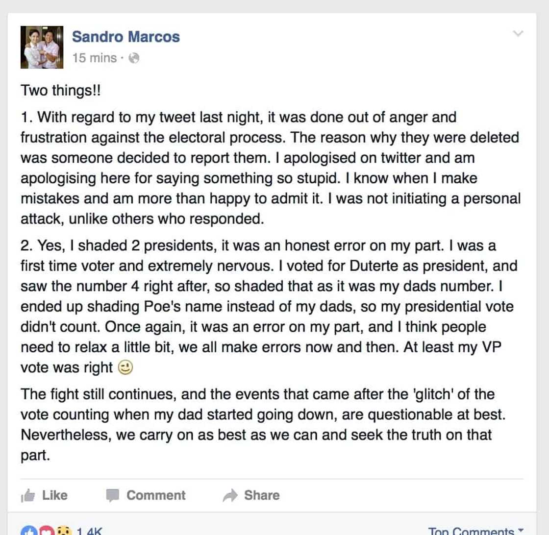 Sandro Marcos gets flak for wrong spelling on new Twitter post