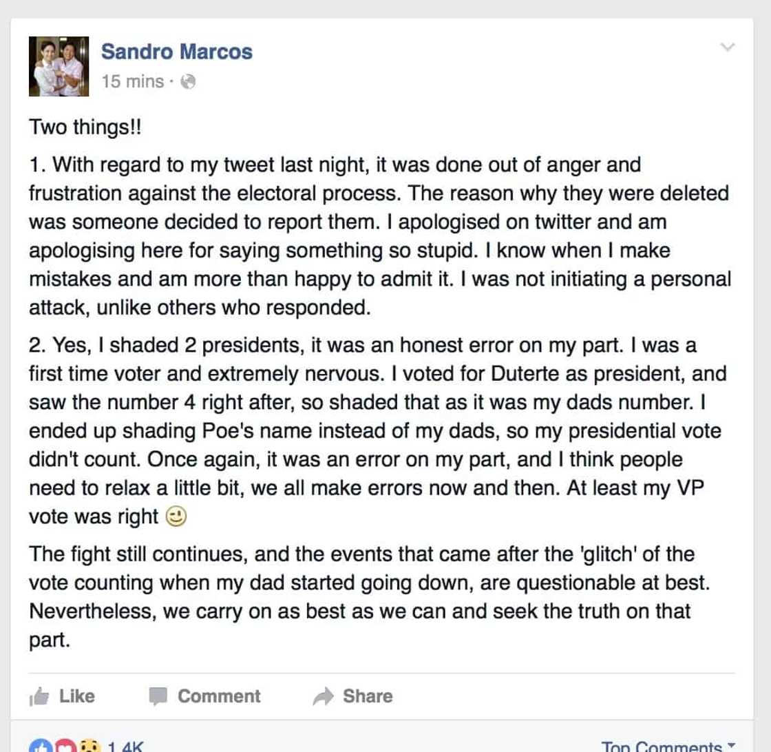 Sandro Marcos gets flak for wrong spelling on new Twitter post Sandro Marcos gets flak for wrong spelling on new Twitter post