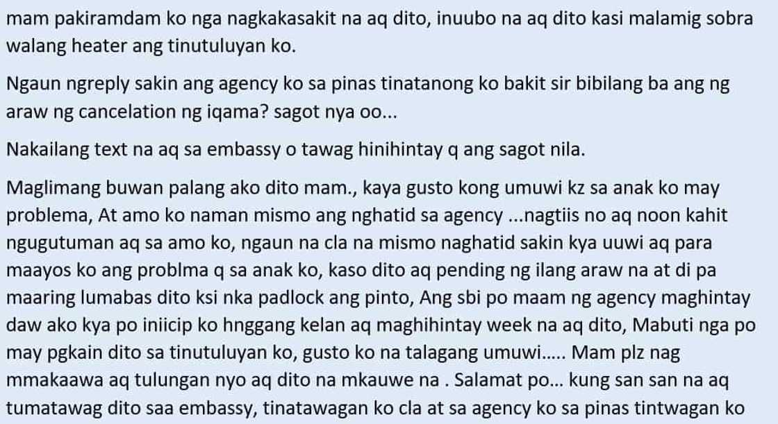 Isang OFW sa Kuwait ang humihingi ng tulong para makauwi ng Pilipinas