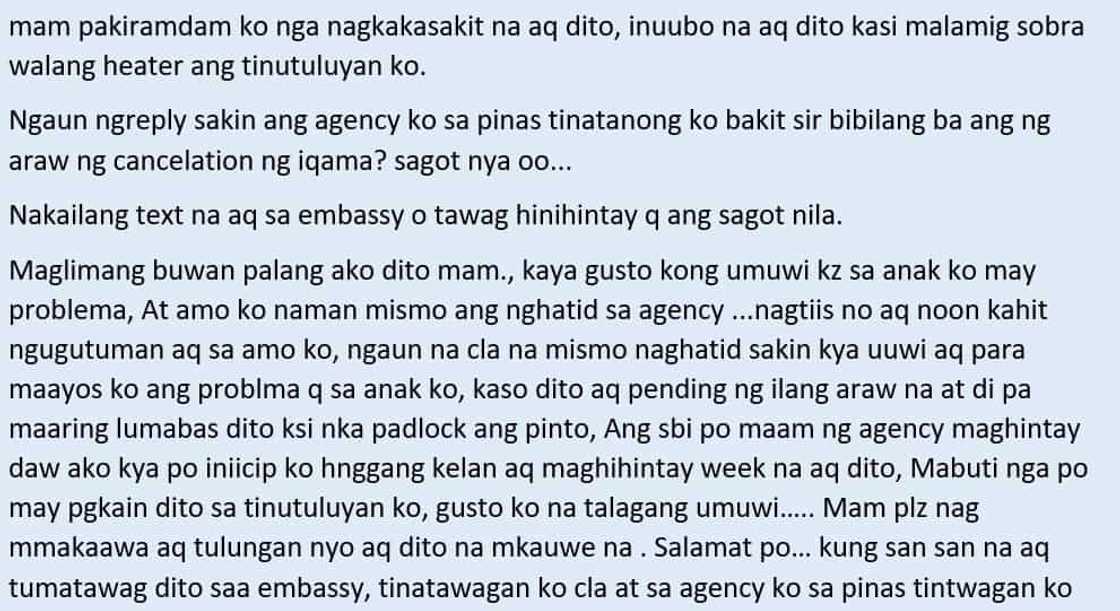 Isang OFW sa Kuwait ang humihingi ng tulong para makauwi ng Pilipinas Isang OFW sa Kuwait ang humihingi ng tulong para makauwi ng Pilipinas