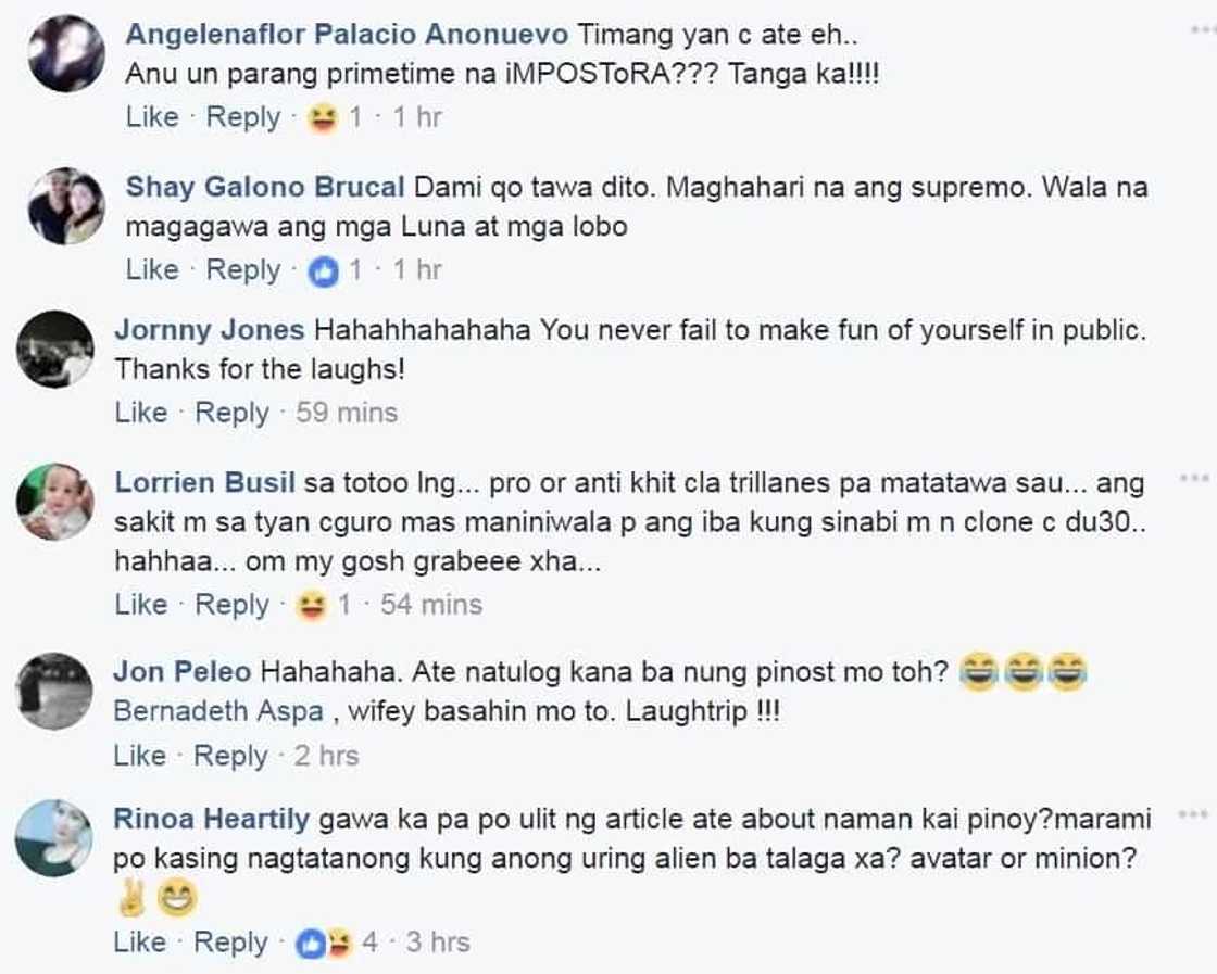 Walang naniwala! Netizens laugh off Marlene Aguilar's claim that current President Duterte is a reptoid alien Walang naniwala! Netizens laugh off Marlene Aguilar's claim that current President Duterte is a reptoid alien