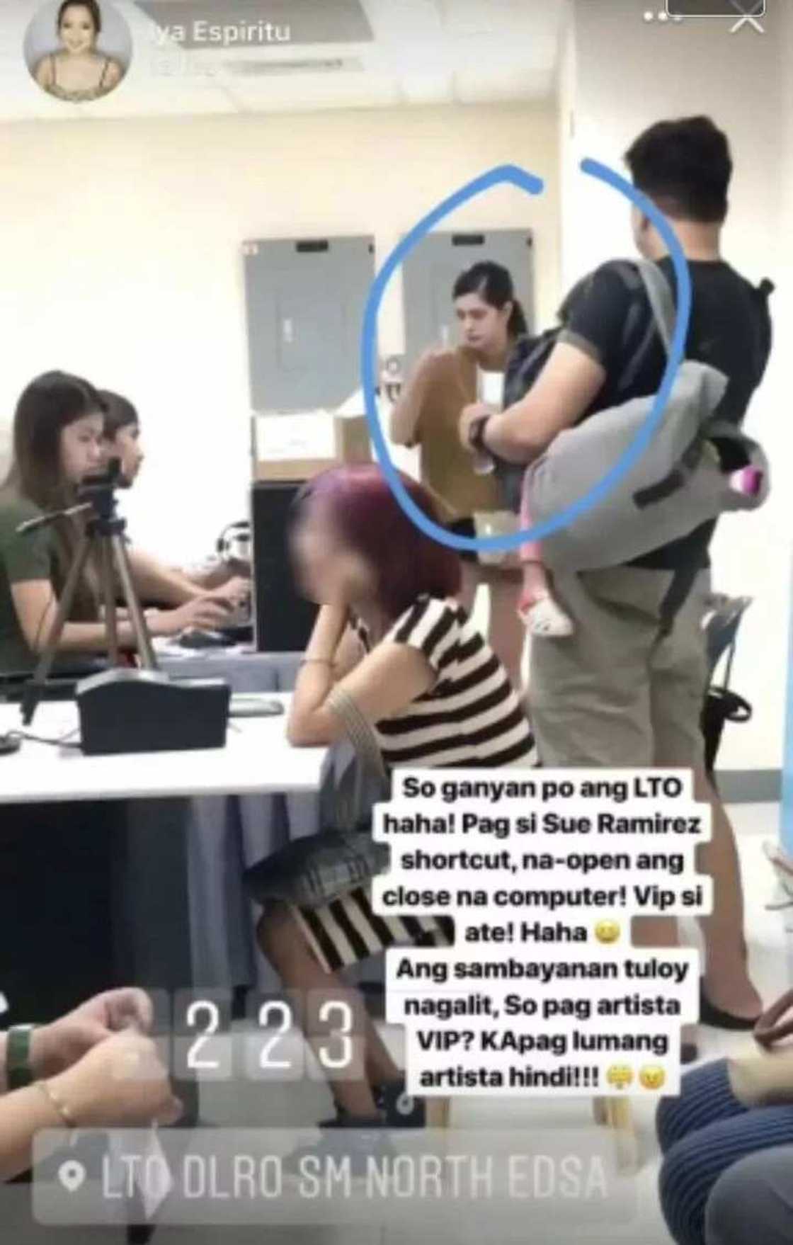 Furious netizen accuses LTO employees in SM North EDSA of giving VIP treatment to Sue Ramirez Furious netizen accuses LTO employees in SM North EDSA of giving VIP treatment to Sue Ramirez
