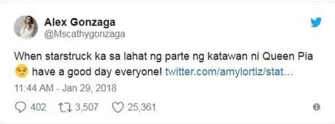 Pia Wurtzbach reacts after Alex Gonzaga pokes her 'chest' Pia Wurtzbach reacts after Alex Gonzaga pokes her 'chest'