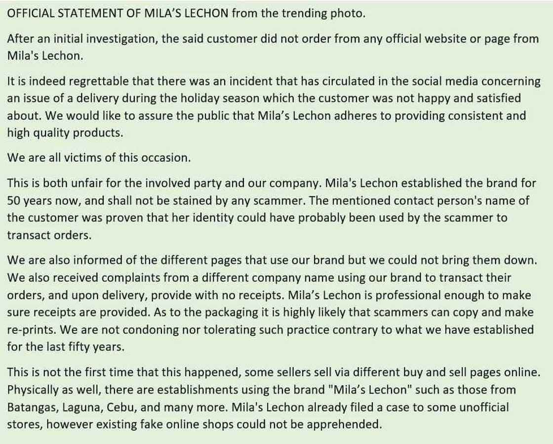 Na-scam daw ang buyer! Official statement of Mila's Lechon over trending lechon photo Na-scam daw ang buyer! Official statement of Mila's Lechon over trending lechon photo