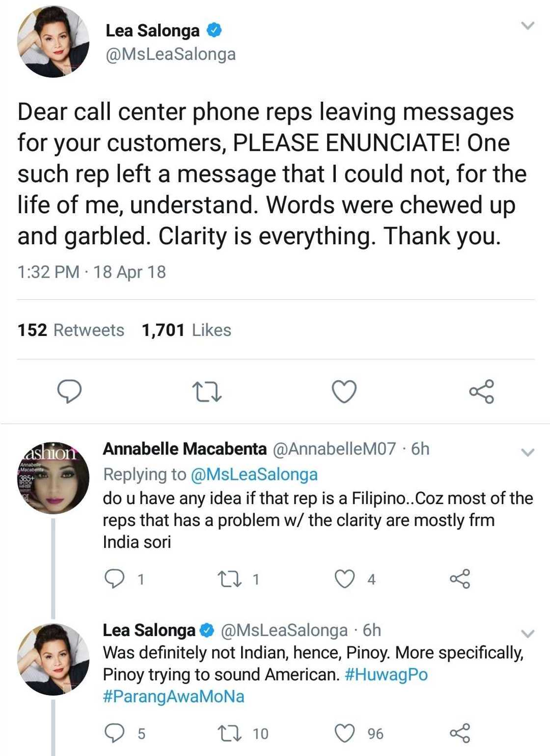 Mayabang daw siya? Lea Salonga's reminder to call center agents to speak clearly elicits mixed reactions Mayabang daw siya? Lea Salonga's reminder to call center agents to speak clearly elicits mixed reactions