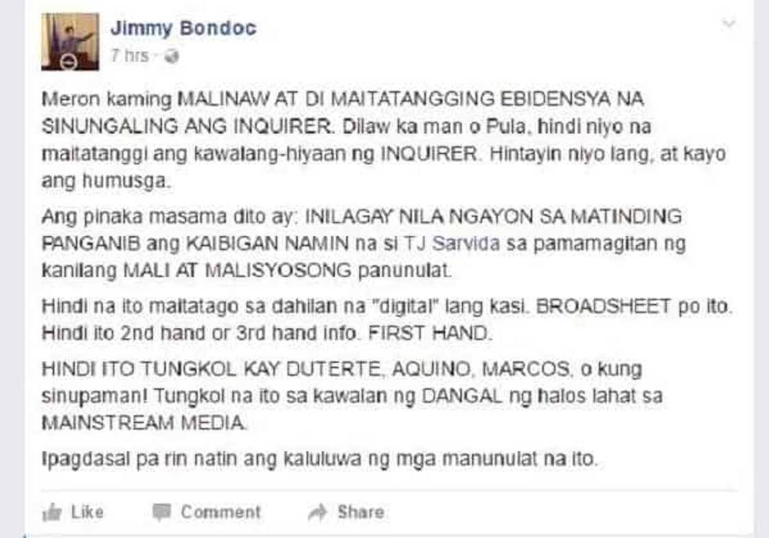 Singer Jimmy Bondoc lambasts Inquirer.net in viral social media post Singer Jimmy Bondoc lambasts Inquirer.net in viral social media post