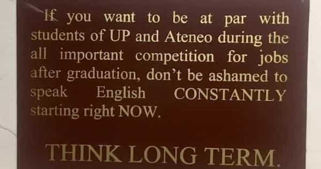 Netizens criticize a sign found on a school building about speaking in English Netizens criticize a sign found on a school building about speaking in English