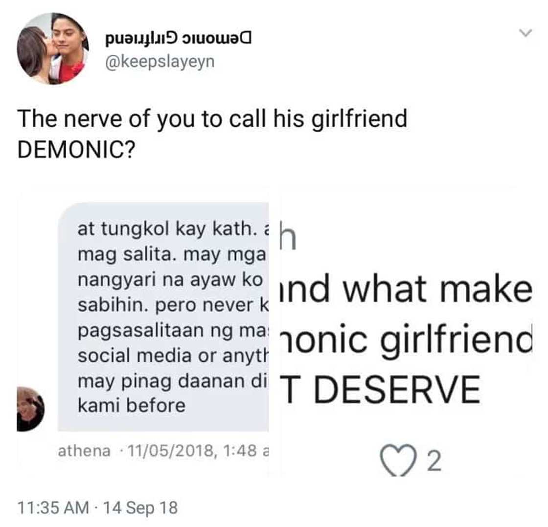 Athena Gana receives hate comments from KathNiel fans after calling Kathryn Bernardo 'demonic girlfriend' Athena Gana receives hate comments from KathNiel fans after calling Kathryn Bernardo 'demonic girlfriend'