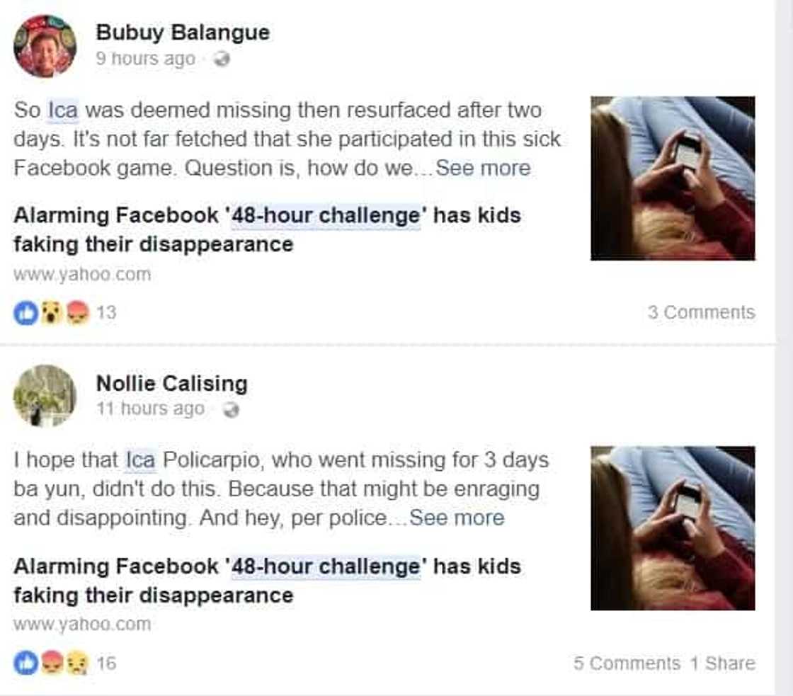 Nag "48 hour challenge" nga ba? Netizens speculate about Ica Policarpio's disappearance Nag "48 hour challenge" nga ba? Netizens speculate about Ica Policarpio's disappearance