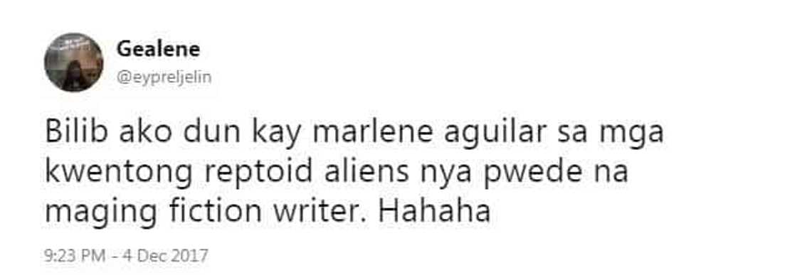 Walang naniwala! Netizens laugh off Marlene Aguilar's claim that current President Duterte is a reptoid alien Walang naniwala! Netizens laugh off Marlene Aguilar's claim that current President Duterte is a reptoid alien
