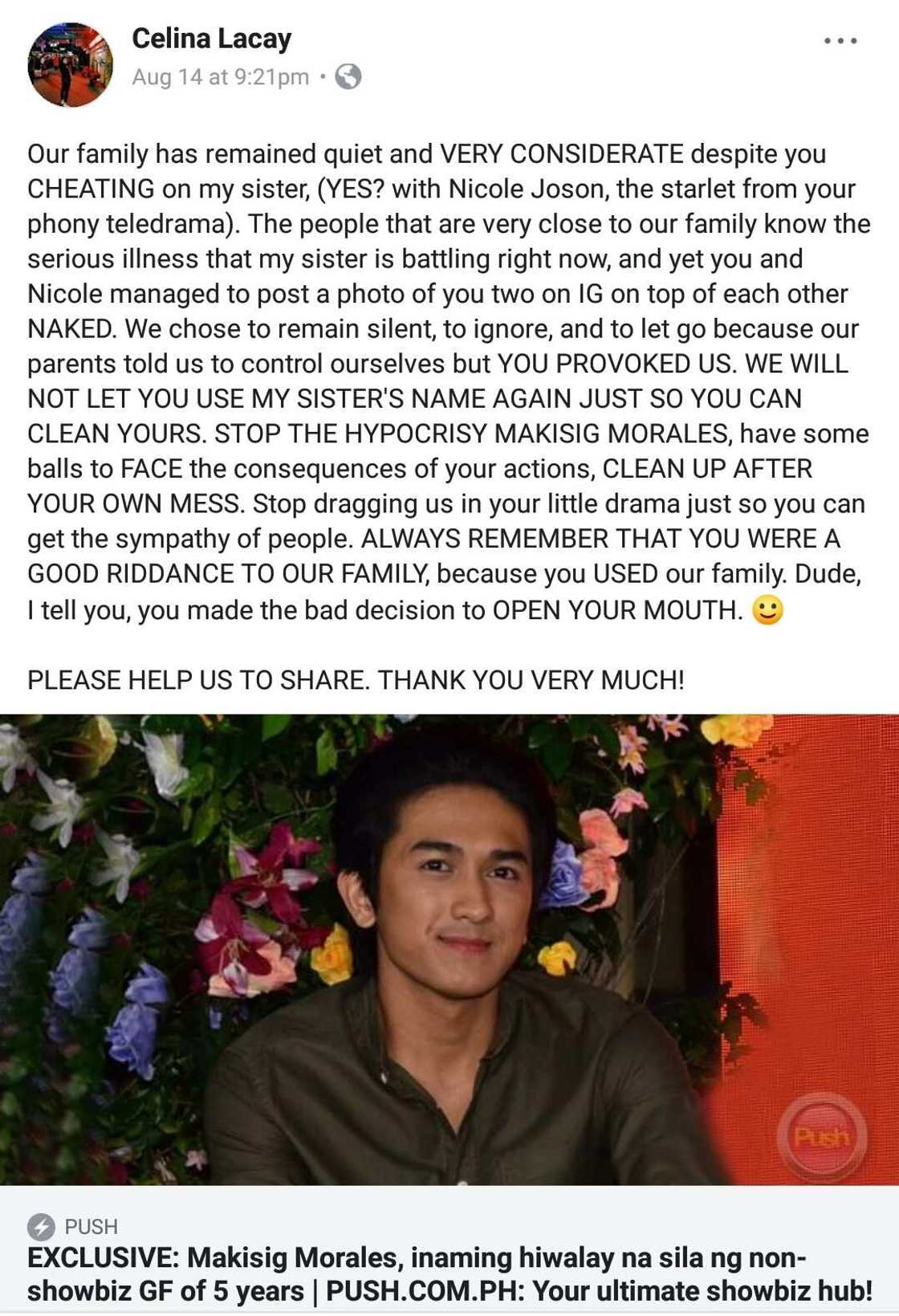 Kapatid ng ex-gf ni Makisig Morales, naggalaiti sa 'ginawa' ng aktor Kapatid ng ex-gf ni Makisig Morales, naggalaiti sa 'ginawa' ng aktor