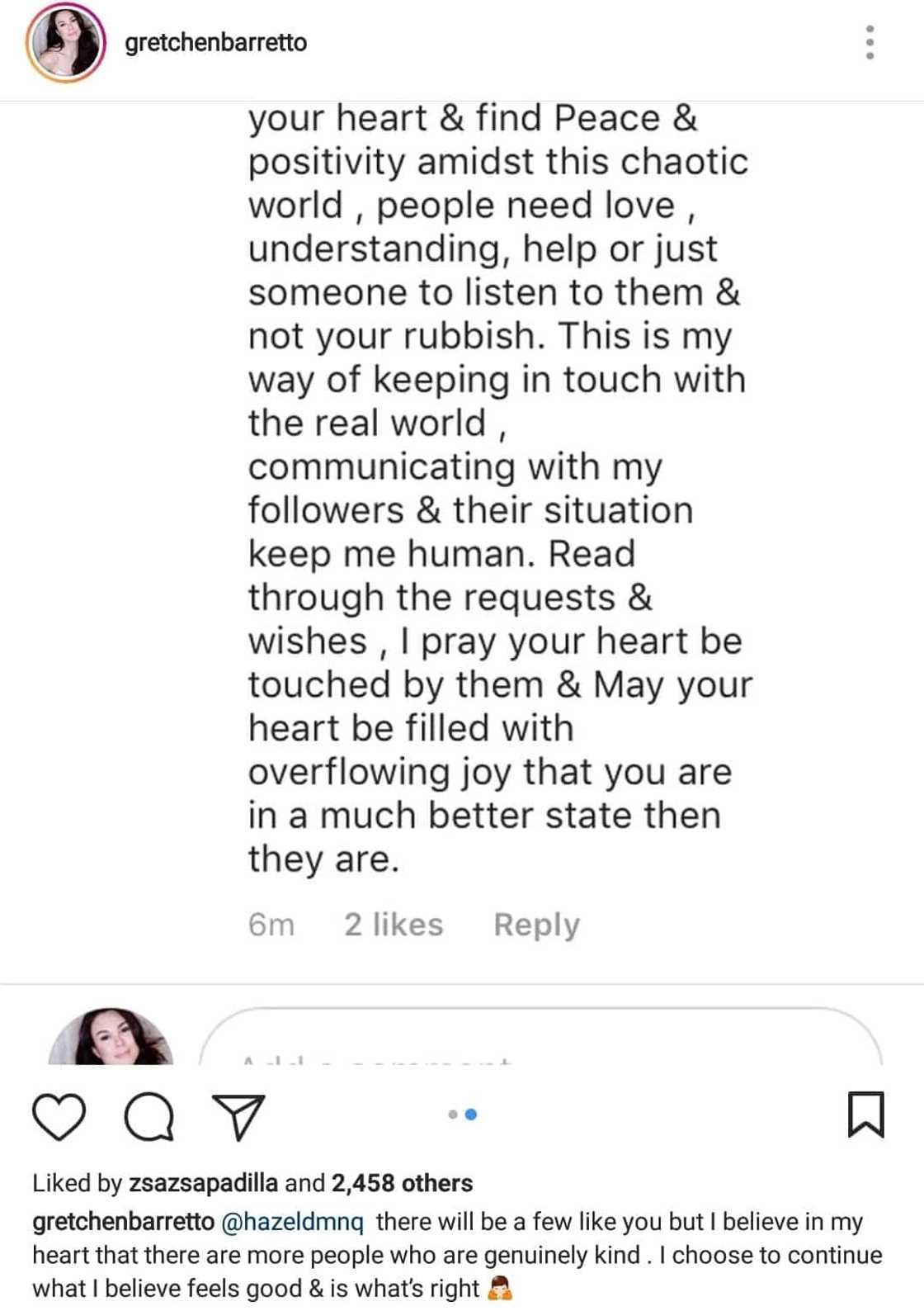 Gretchen Barretto's classy response to a netizen questioning the sincerity of her gift-giving Gretchen Barretto's classy response to a netizen questioning the sincerity of her gift-giving