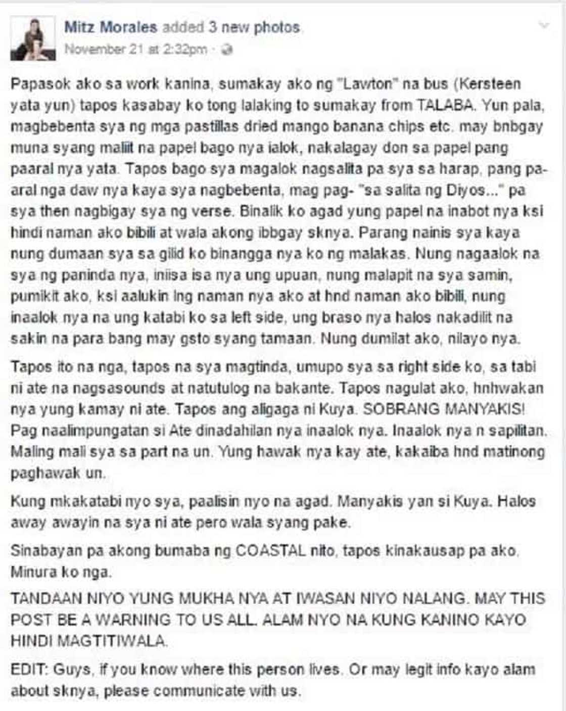 Netizen recalls horrible experience with pervert bus passenger Netizen recalls horrible experience with pervert bus passenger