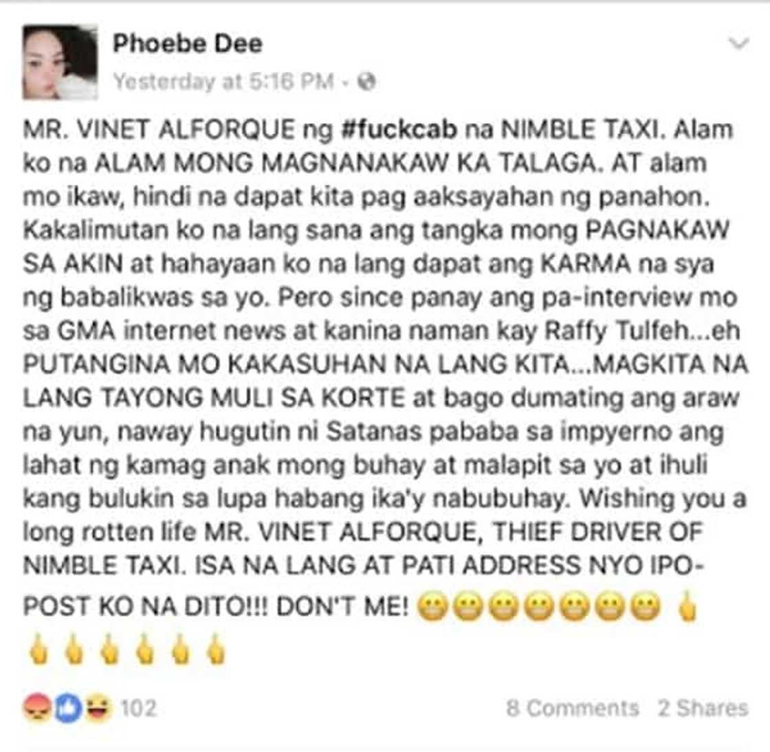 Maegan Aguilar cusses out Raffy Tulfo in light of her taxi theft allegations Maegan Aguilar cusses out Raffy Tulfo in light of her taxi theft allegations