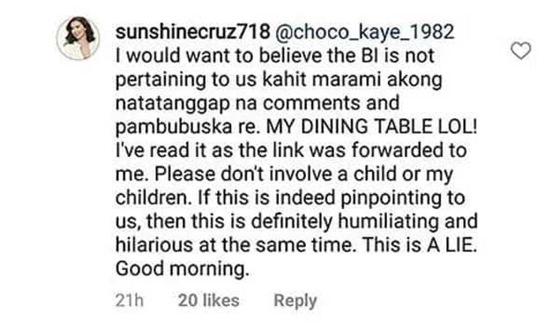 Sunshine Cruz says dining table blind item does not pertain to her and Macky Sunshine Cruz says dining table blind item does not pertain to her and Macky