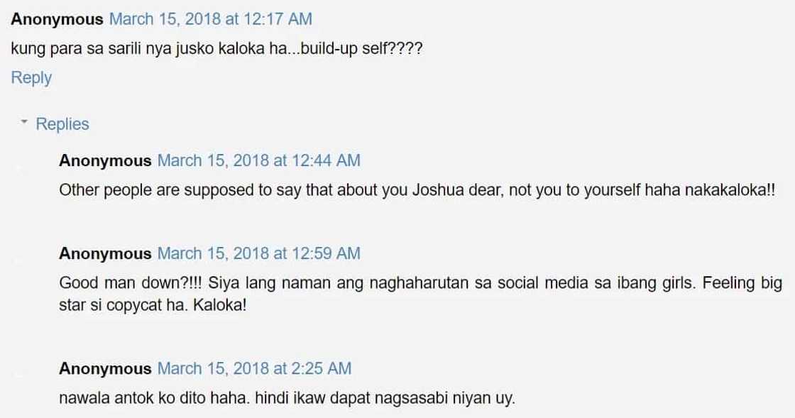 Ang daming nainis! Joshua Garcia gets flak from netizens after posting cryptic tweet amid his alleged "chat" with a female netizen Ang daming nainis! Joshua Garcia gets flak from netizens after posting cryptic tweet amid his alleged "chat" with a female netizen