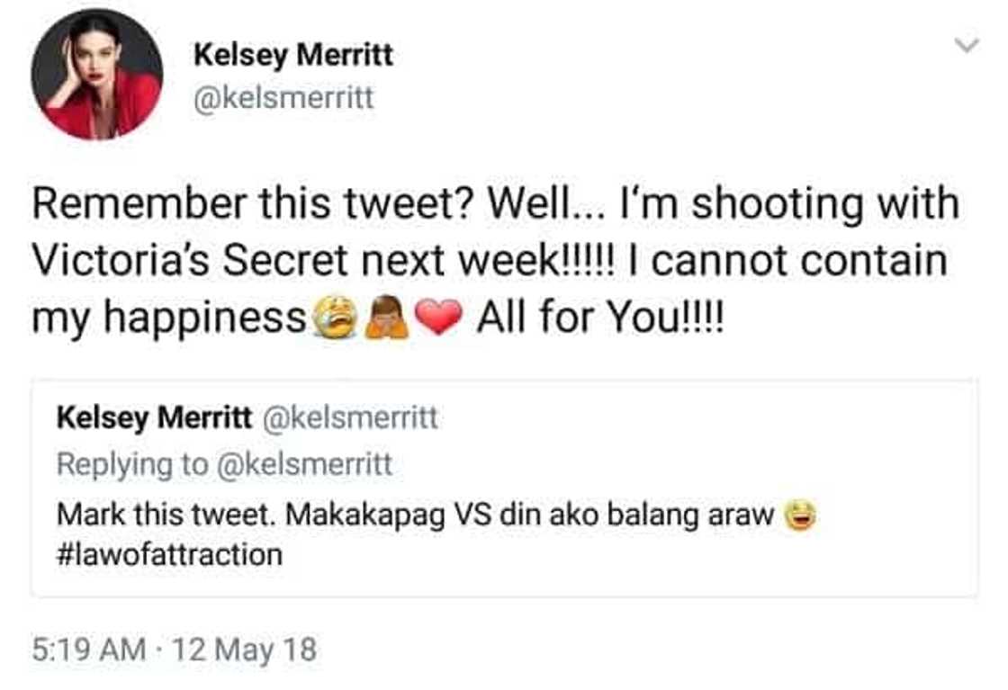 Kelsey Merritt shinare ang tweet niya noong siya's nangangarap pa lang na maging Victoria's Secret model Kelsey Merritt shinare ang tweet niya noong siya's nangangarap pa lang na maging Victoria's Secret model