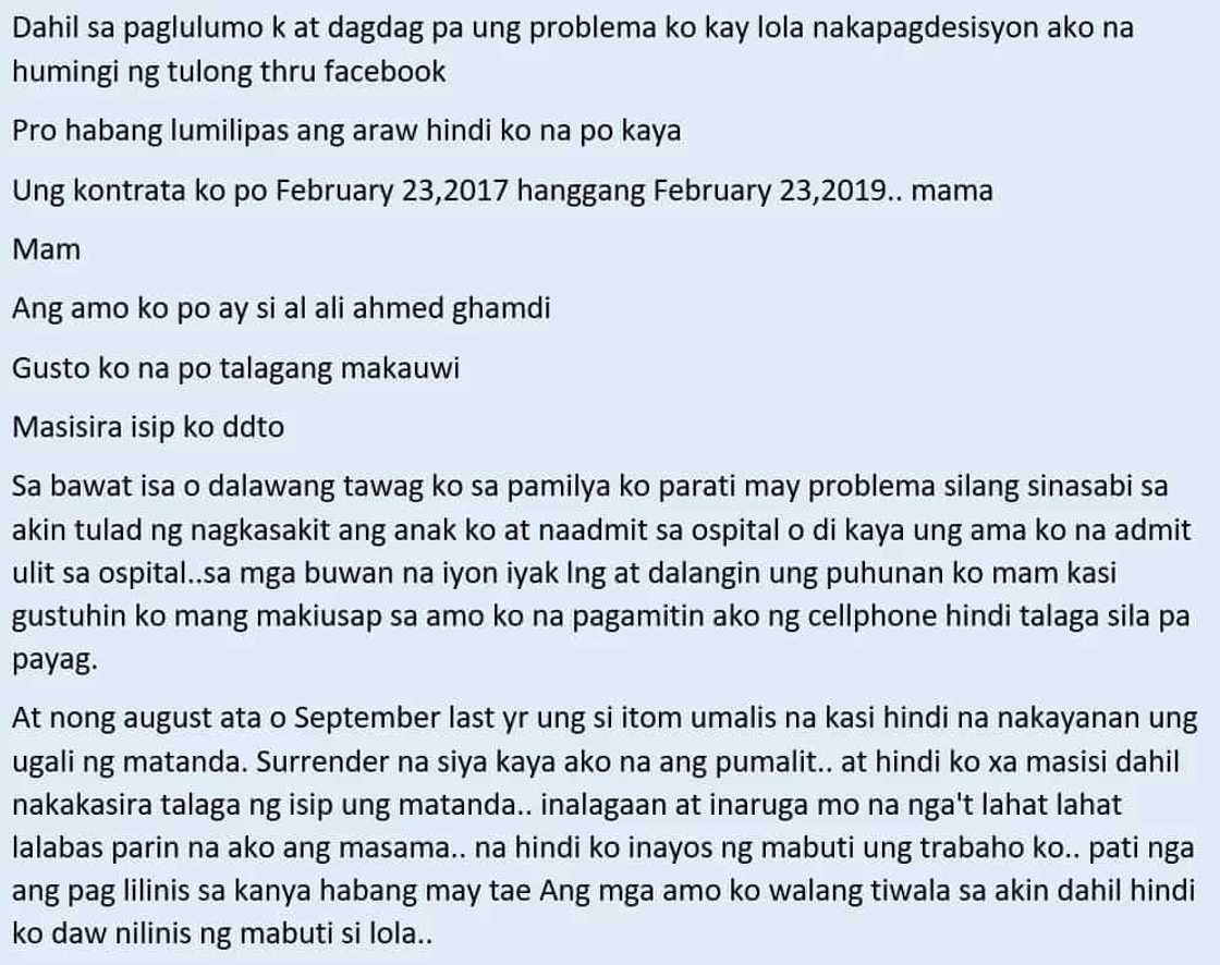 Hindi na kaya ni kabayan! An OFW in Jeddah who's suffering from alleged maltreatment seeks help so she could return to the Philippines Hindi na kaya ni kabayan! An OFW in Jeddah who's suffering from alleged maltreatment seeks help so she could return to the Philippines