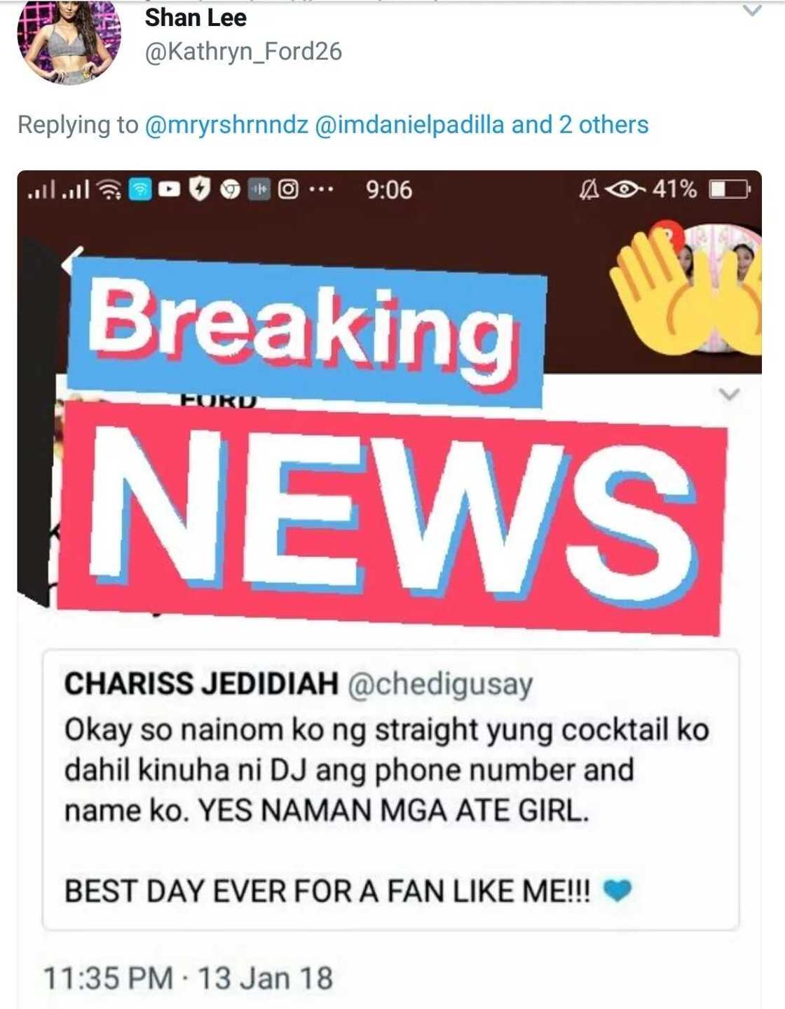 Beastmode ang KN fans sayo ate girl! Fan claims that Daniel Padilla asked for her number and name Beastmode ang KN fans sayo ate girl! Fan claims that Daniel Padilla asked for her number and name
