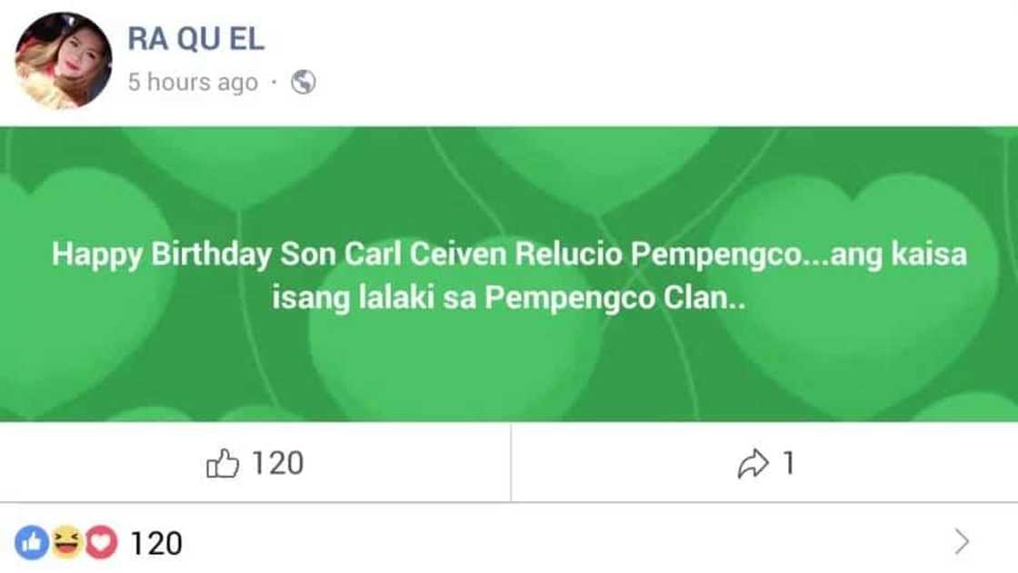Raquel Pempengco greets son Carl, emphasizes he's the only male Pempengco Raquel Pempengco greets son Carl, emphasizes he's the only male Pempengco