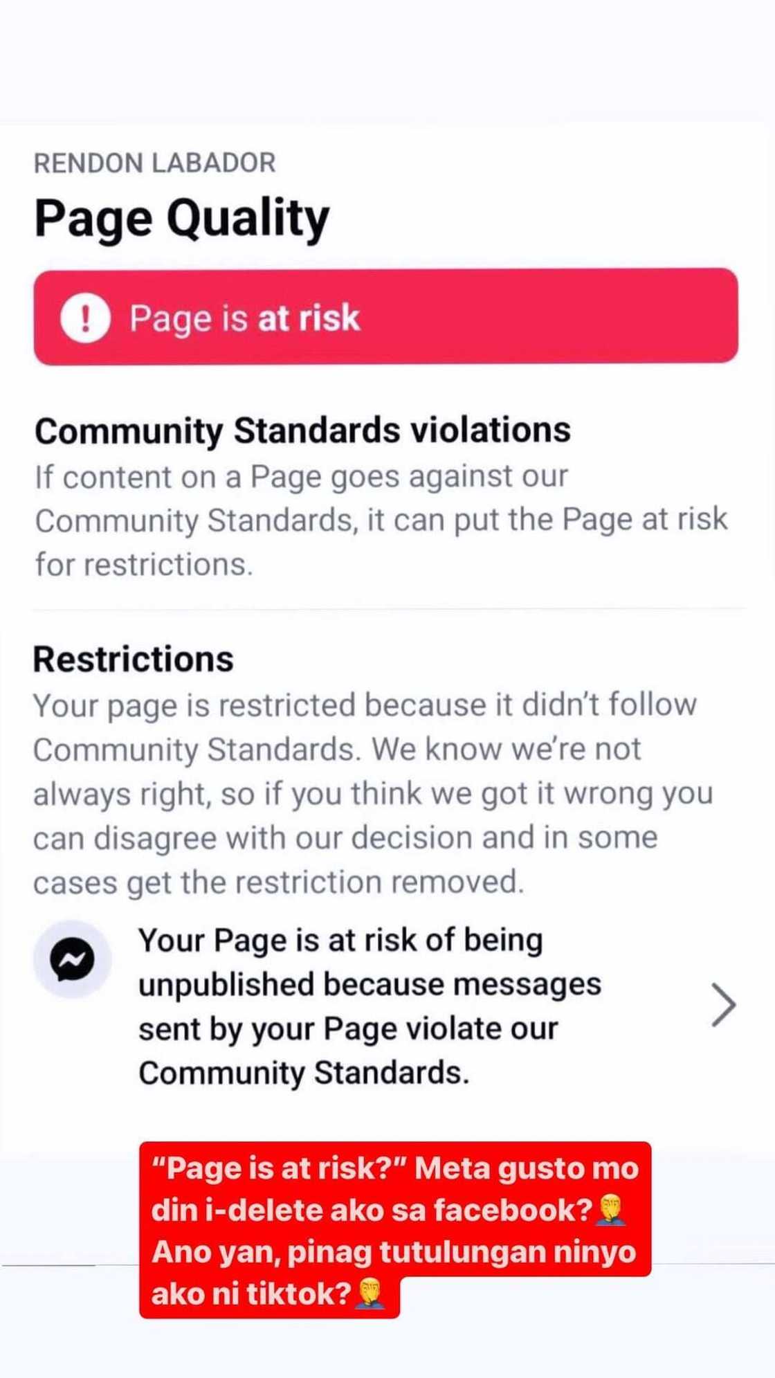Rendon Labador, binahaging 'at risk' ang kanyang Facebook page Rendon Labador, binahaging 'at risk' ang kanyang Facebook page