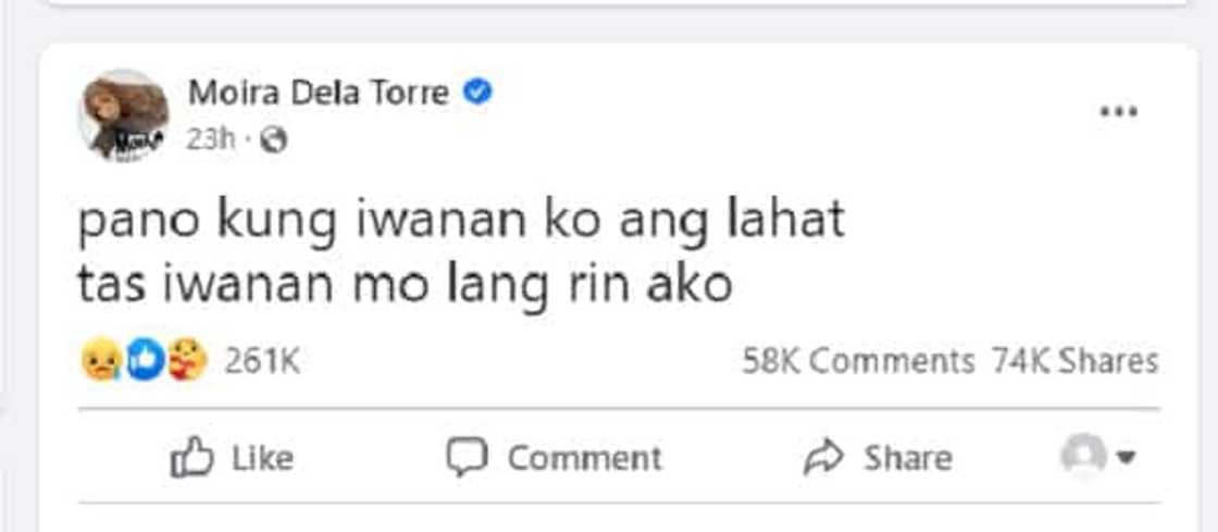 Netizens, emosyonal sa bagong hugot ni Moira Dela Torre ukol sa iwanan Netizens, emosyonal sa bagong hugot ni Moira Dela Torre ukol sa iwanan
