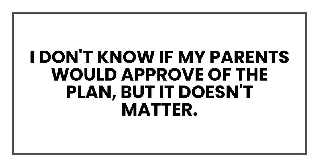 I don't know if my parents would approve of the plan, but it doesn't matter. I don't know if my parents would approve of the plan, but it doesn't matter.