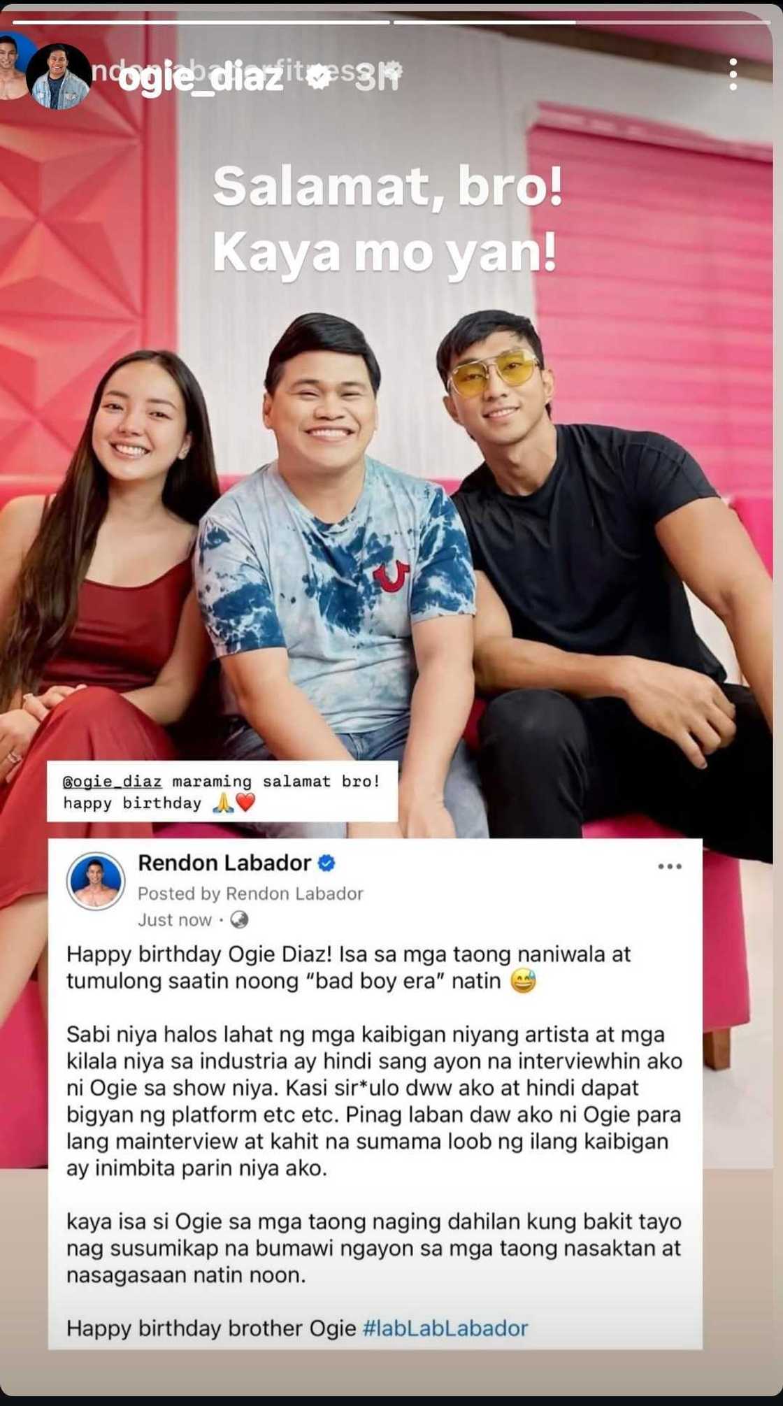 Ogie Diaz, nakatanggap ng nakakaantig na birthday message mula kay Rendon Labador