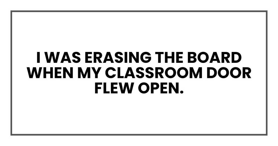 I was erasing the board when my classroom door flew open.