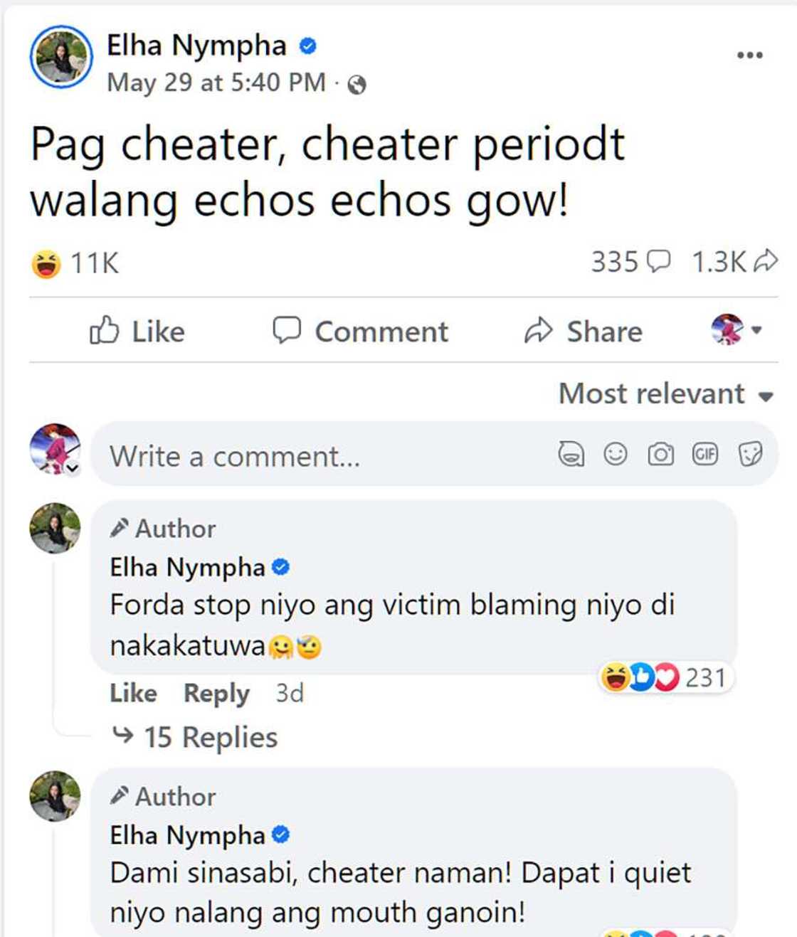 Elha Nympha, cryptic talak niya sa social media, viral: “Pag cheater, cheater period” Elha Nympha, cryptic talak niya sa social media, viral: “Pag cheater, cheater period”