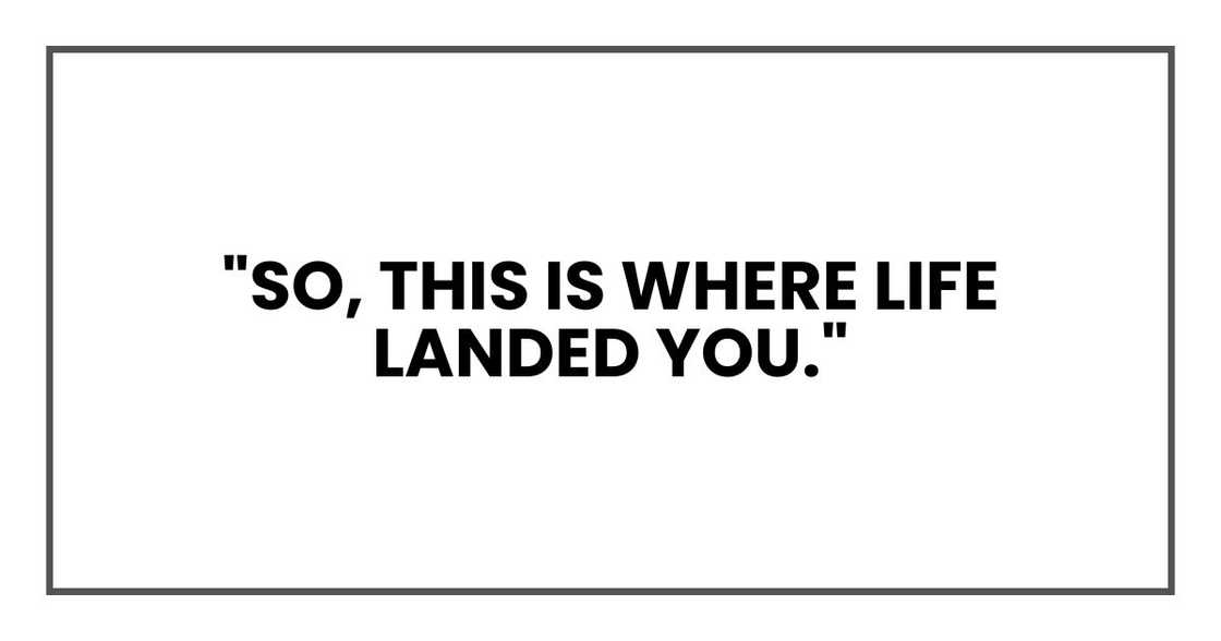 "So, this is where life landed you." "So, this is where life landed you."