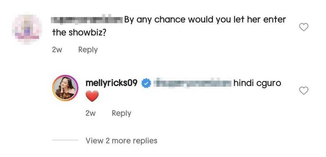 Melissa Ricks, tinanong ng netizen kung papapasukin ang anak sa showbiz: "Hindi siguro" Melissa Ricks, tinanong ng netizen kung papapasukin ang anak sa showbiz: "Hindi siguro"