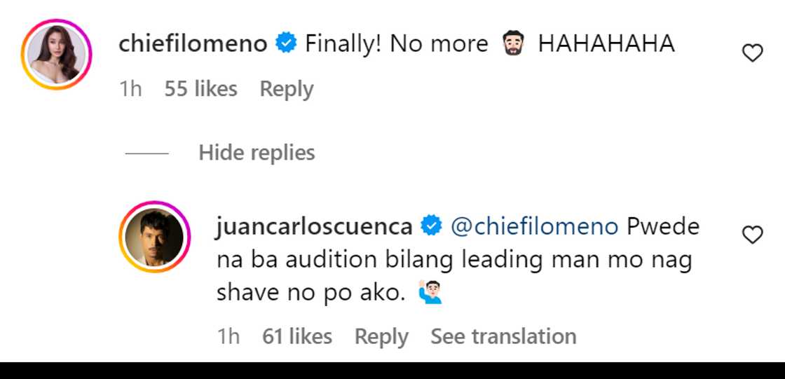 Jake Cuenca at Chie Filomeno, nagpalitan ng comments ukol sa pag-ahit ng aktor ng bigote’t balbas