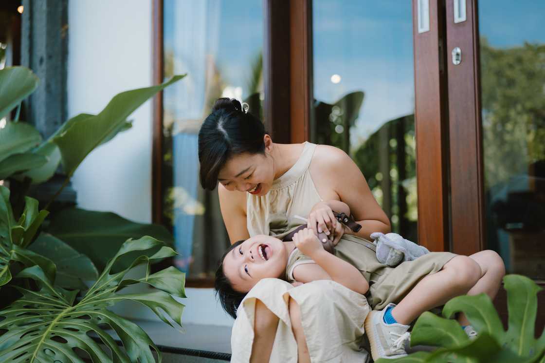 A woman and a young boy