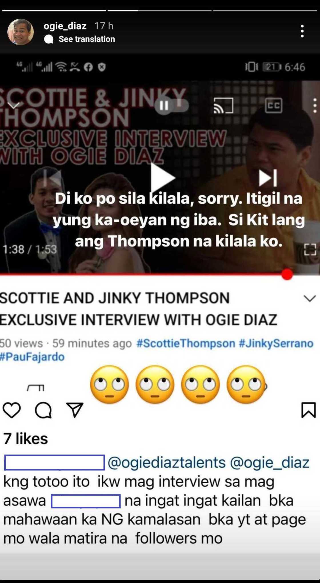 Ogie Diaz refutes rumor that he interviewed Scottie Thompson and wife Jinky Serrano Ogie Diaz refutes rumor that he interviewed Scottie Thompson and wife Jinky Serrano