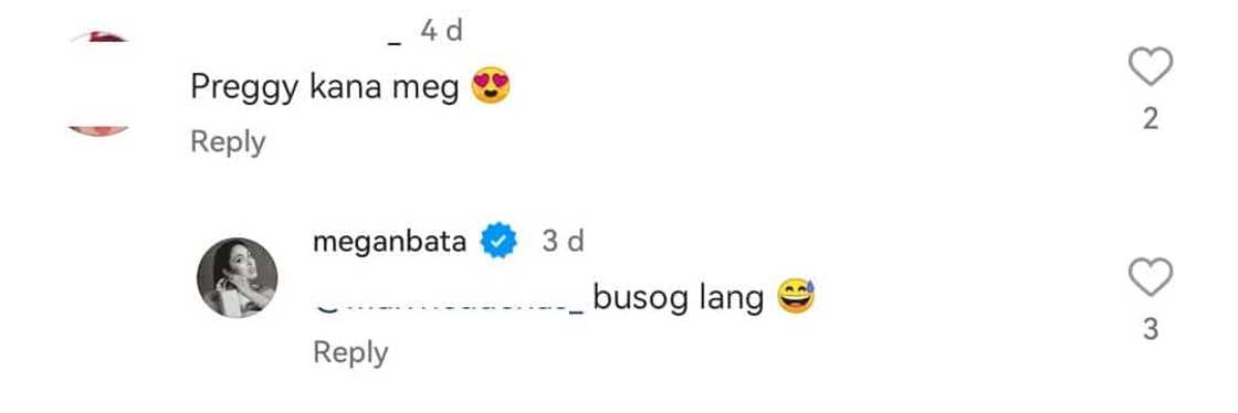 Megan Young, sinagot ang "preggy" comment ng isang netizen: "Busog lang" Megan Young, sinagot ang "preggy" comment ng isang netizen: "Busog lang"